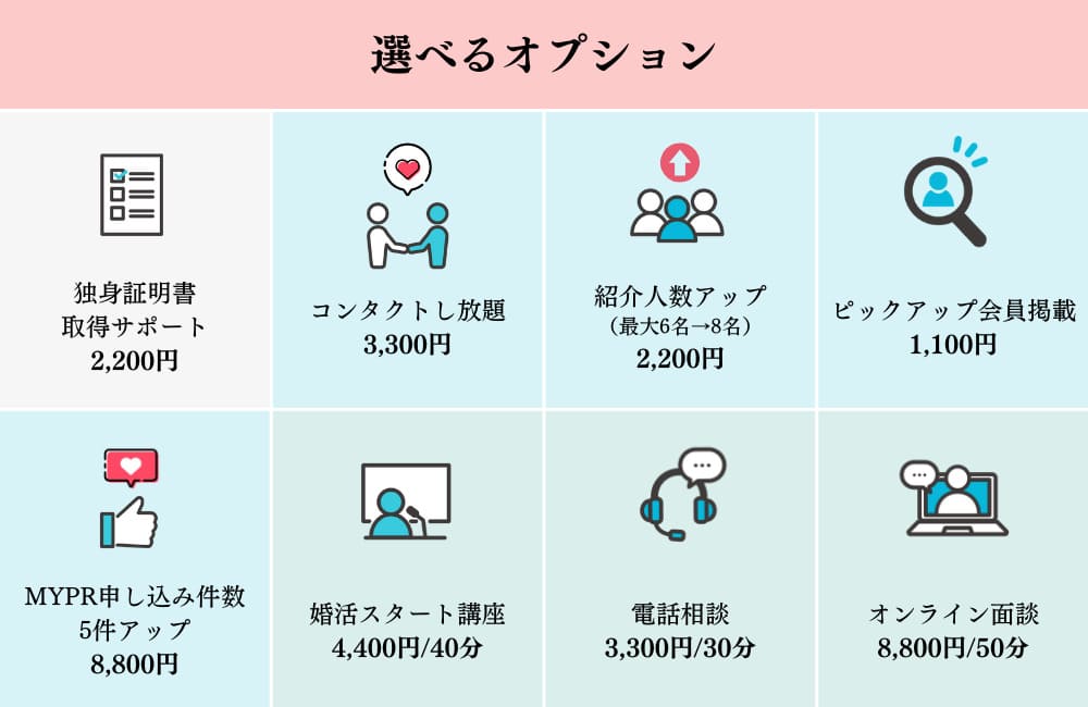 スマリッジのオプション一覧