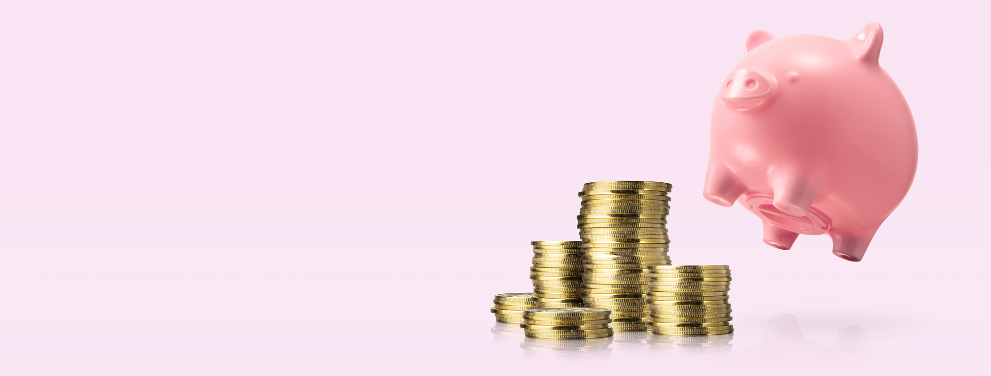 ブタの貯金箱とコイン