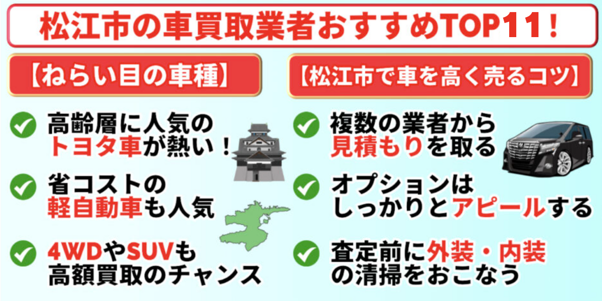 車買取 松江市 ねらい目の車種 高く売るコツ