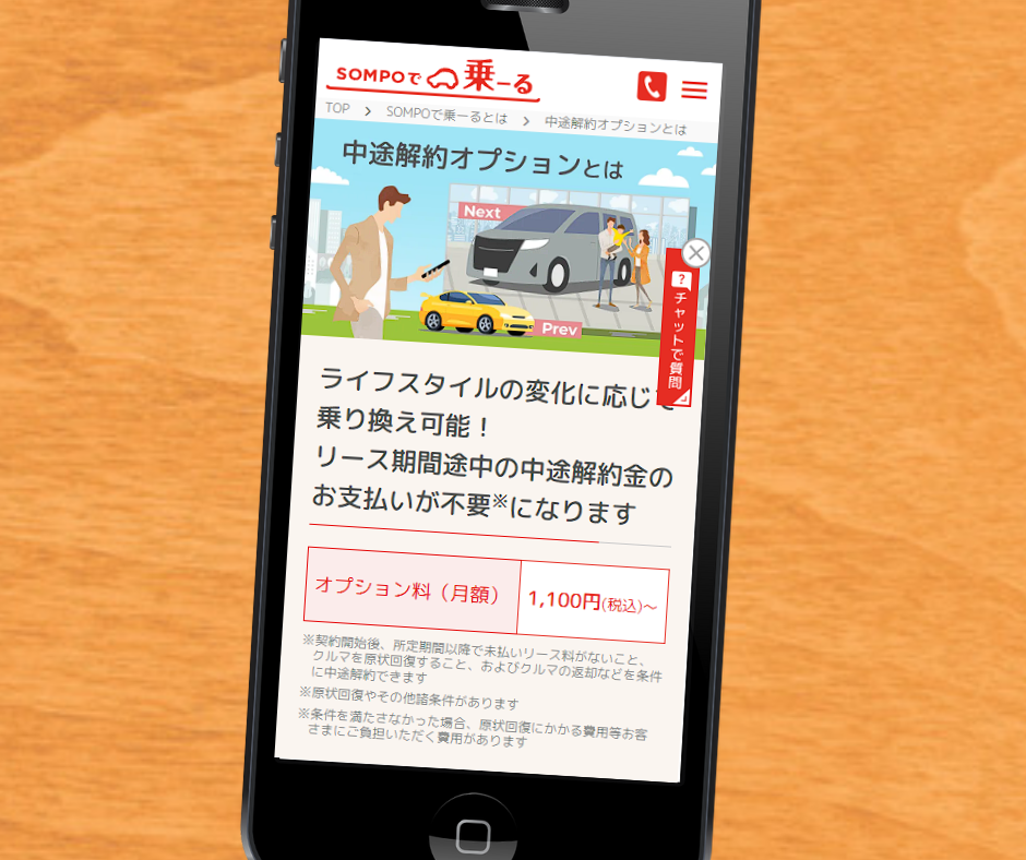 カーリース 岐阜 SOMPOで乗ー る 中途解約オプション