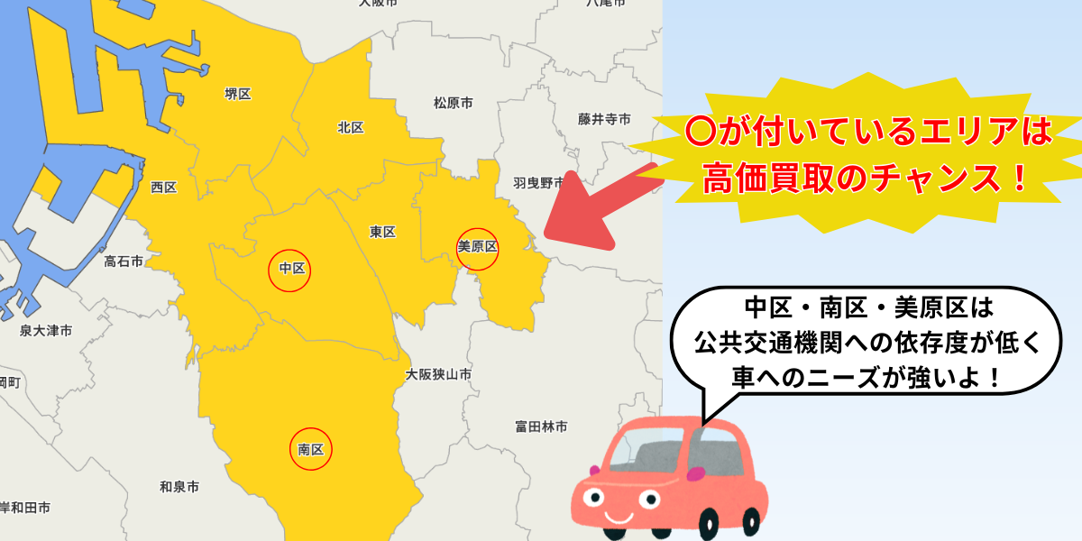 車買取　堺市　高く売れる　区