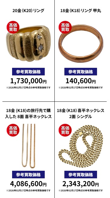 おたからや貴金属買取実績