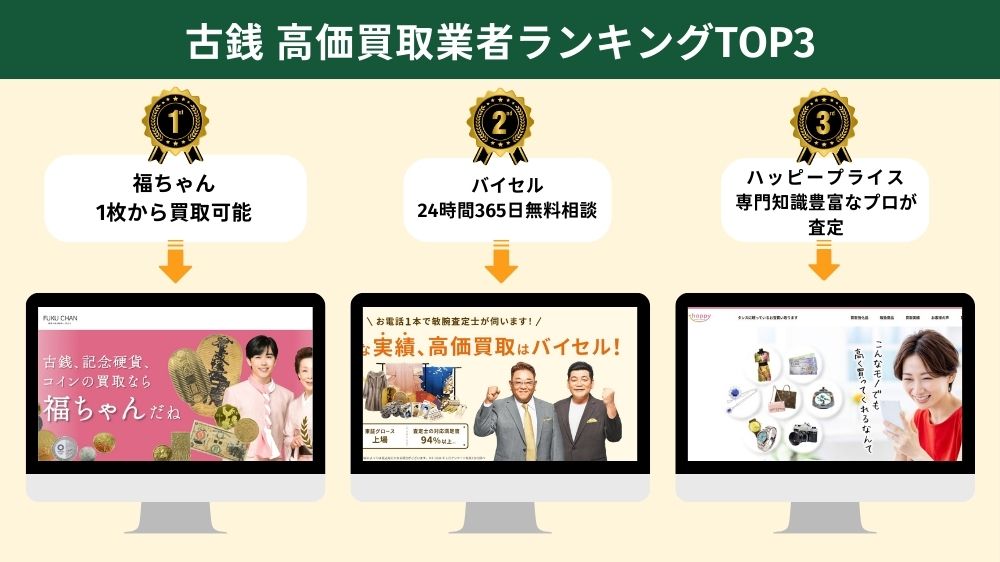 古銭高価買取業者ランキングトップ3