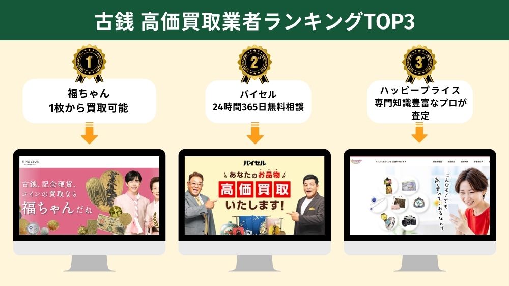 古銭高価買取業者ランキングトップ3