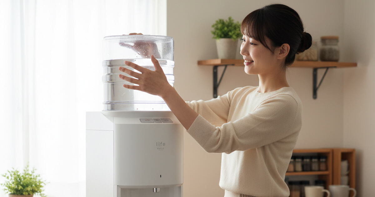 ウォーターサーバーに水道水を給水している様子